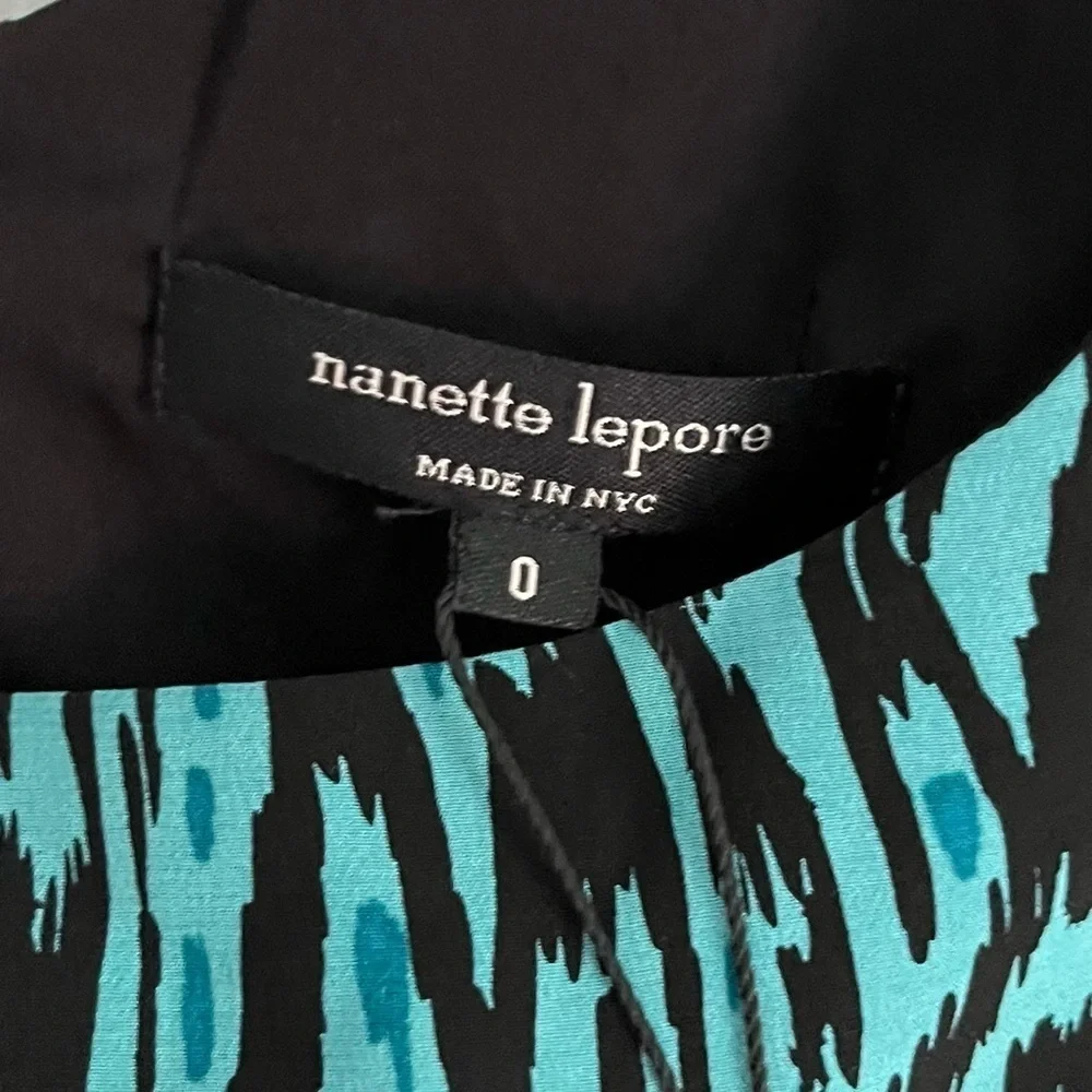 NWT Nanette Lepore‎ Silk Ruffle Women’s Chloe Dress in Blue and Black Size 0
